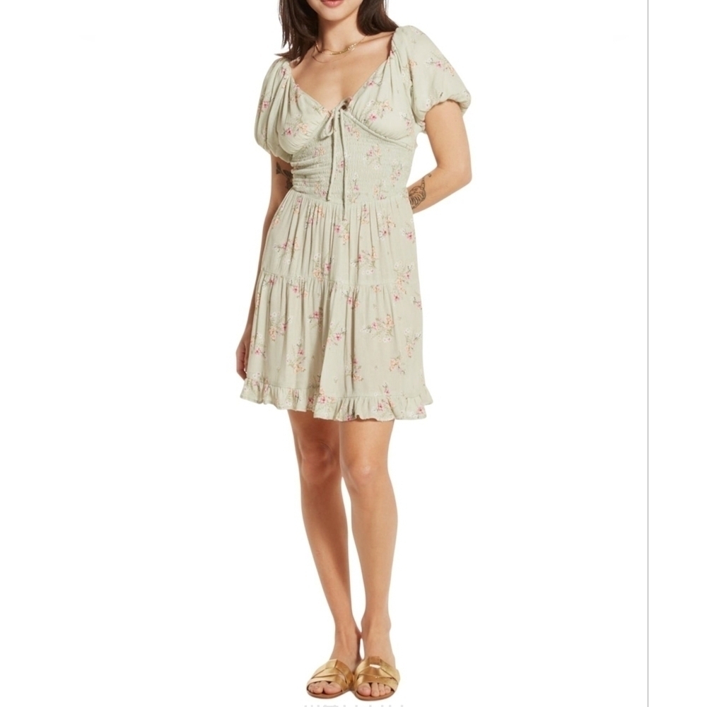Wishlist Women's Short Sleeve Floral Mini Dress, Mint Print